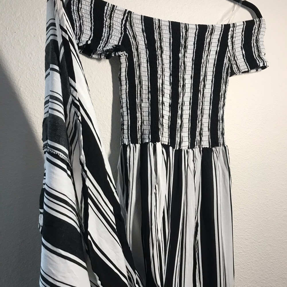 Black and white off the shoulder jumpsuit